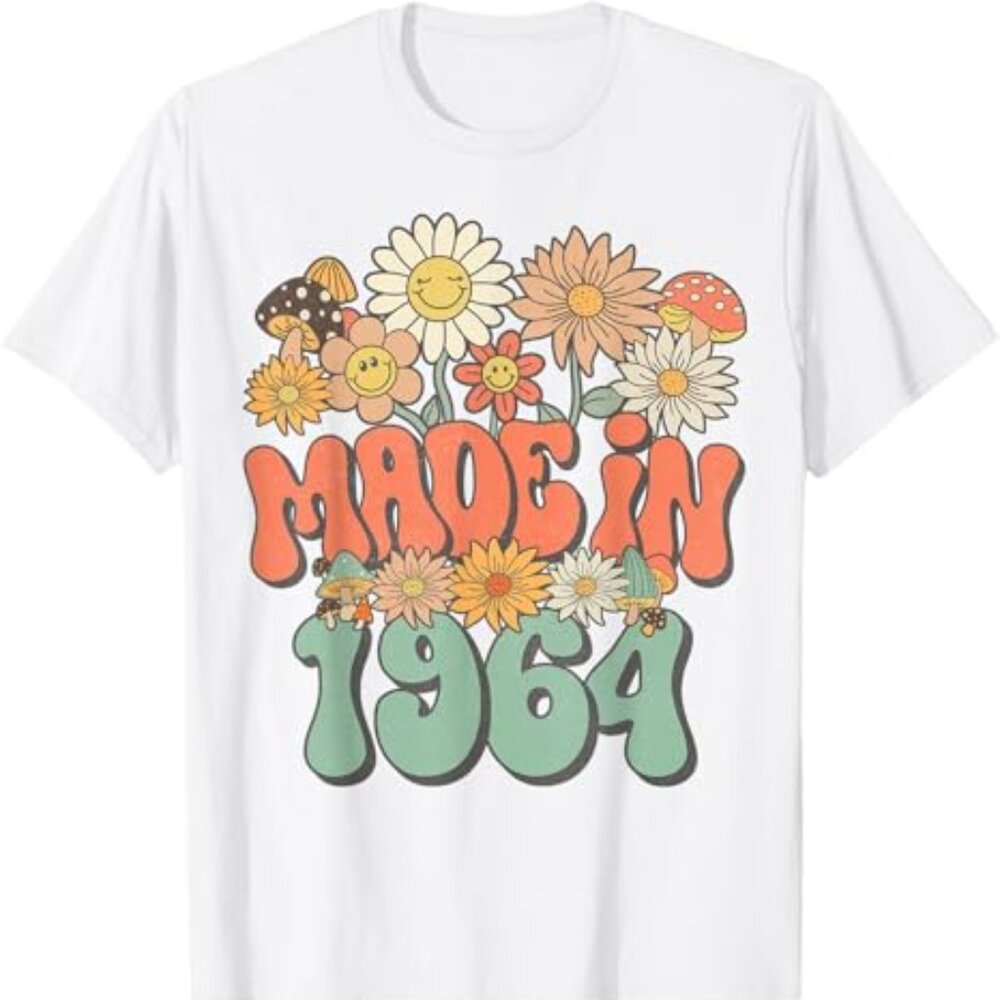 Made In 1964 Floral Hippie Groovy Daisy Flower 60th Birthday T-Shirt